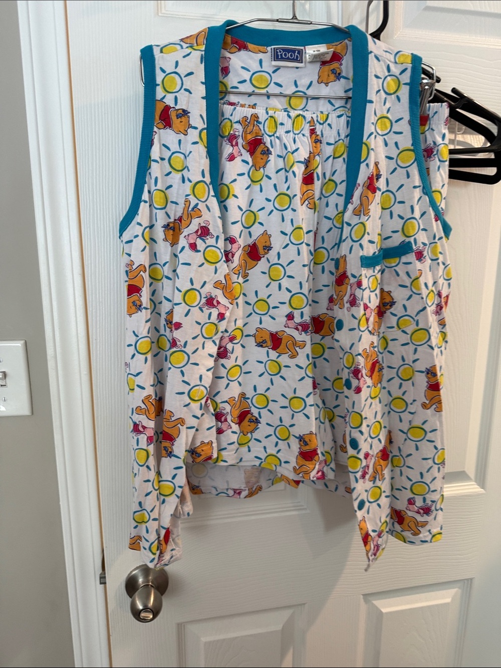 Disney Winnie the Pooh Sun Print Sleeveless Pajama Top - White, Yellow, Teal